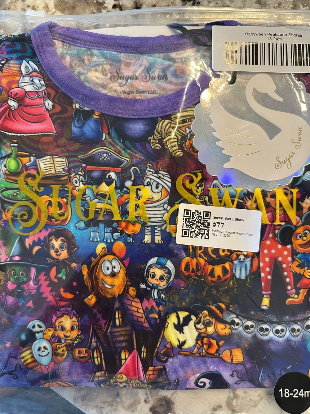 Sugar Swan Halloween Babyween Bamboo Peekaboo Shortie